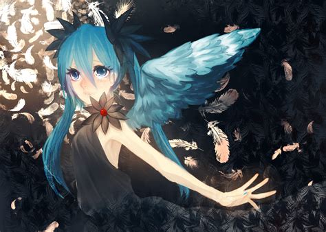 Feathers Hatsune Miku Twintails Vocaloid Wings