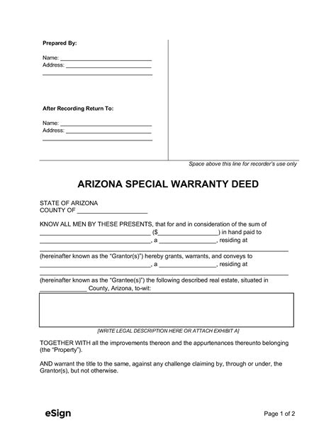Free Arizona Special Warranty Deed Form Pdf Word
