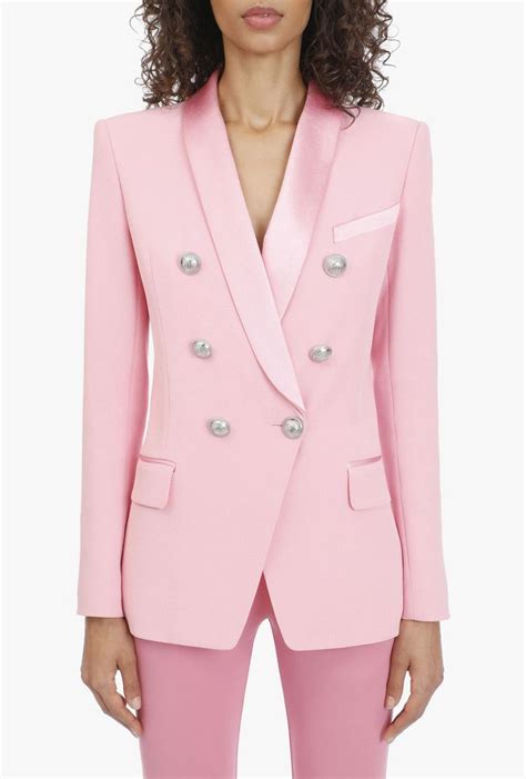 Pink Oversized Blazer With Double Breasted Silver Tone Buttoned Closure For Women