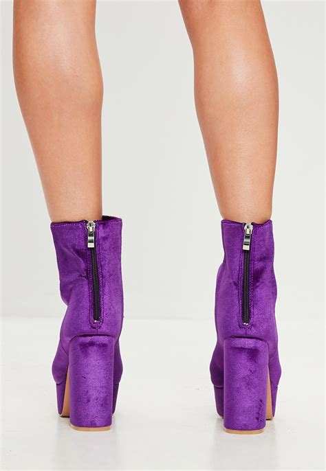 Missguided Purple Velvet Platform Heeled Ankle Boots Lyst
