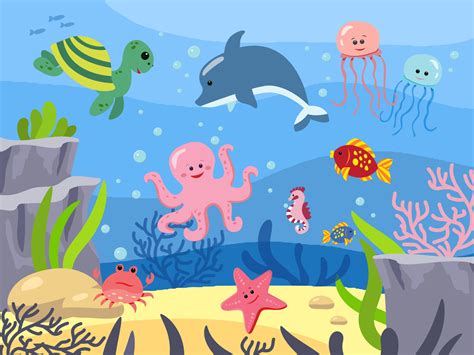 Cartoon Sea Animals Clipart Vector Animal Sea Water U - vrogue.co