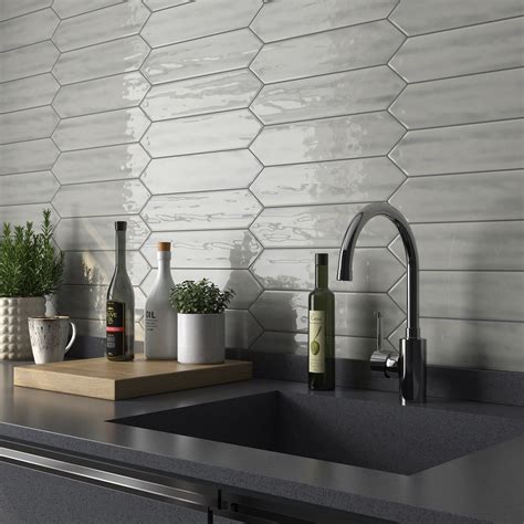 3x12 Flow Tender Gray Textured Ceramic Picket Tile Roca Tile Wall