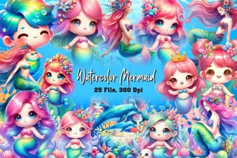 Watercolor Mermaids Clipart Mermaid Png Graphic By Dreamshop · Creative Fabrica