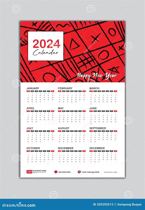 Wall Calendar Poster Template Week Starts Saturday Set Months Year Desk Printing Design Memphis Geometric Patterns 205292512 