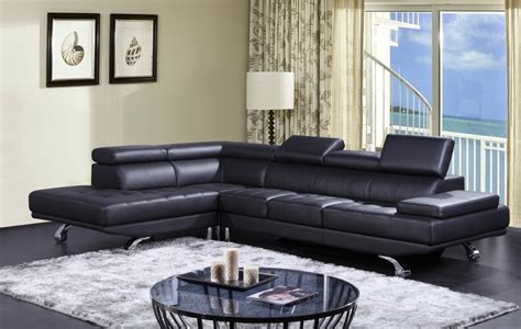Modern Black Leather Sectional Sofa With Adjustable Headrests Modern