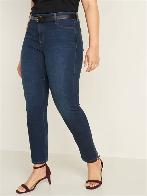 Mid Rise Dark Wash Power Slim Straight Jeans For Women Old Navy
