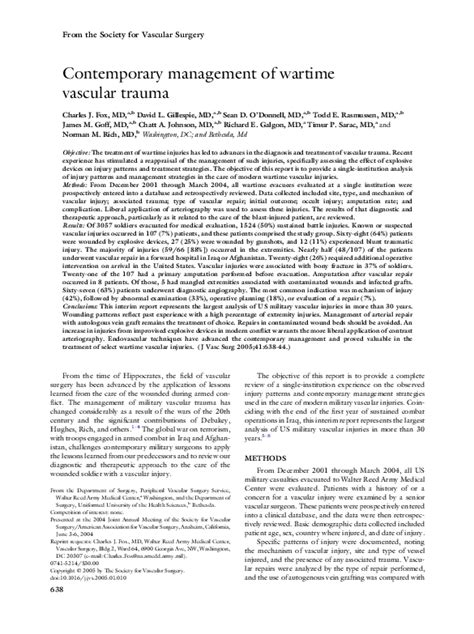 Pdf Contemporary Management Of Wartime Vascular Trauma Norman Rich