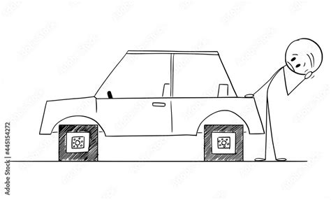 Driver Looking At Car With Square Wheels Problem Disadvantage Or