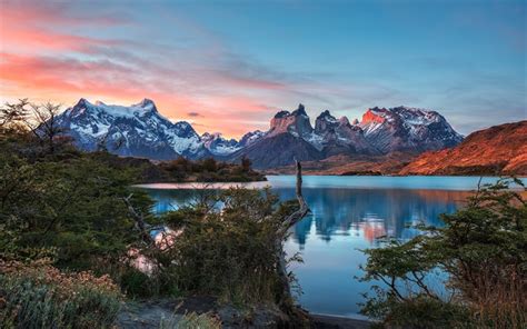 Download Wallpapers Torres Del Paine Sunset Mountains Lake