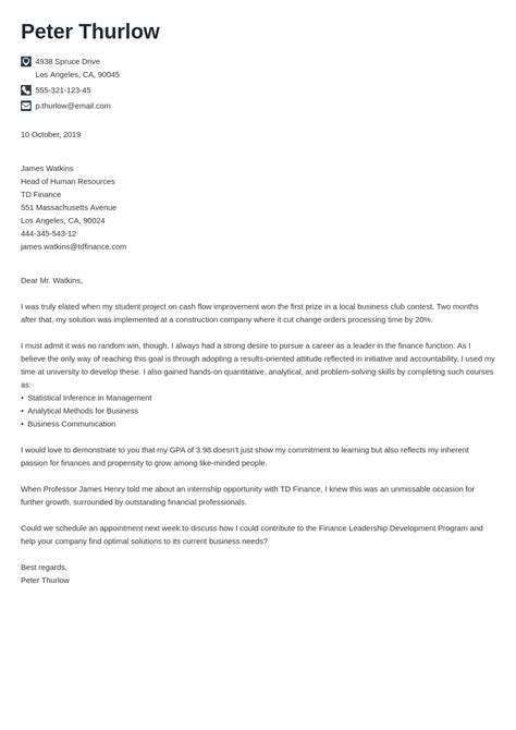 Internship Cover Letter Template Free
