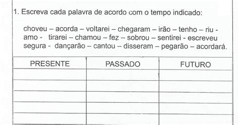 Verbos 4 Ano Presente Passado E Futuro
