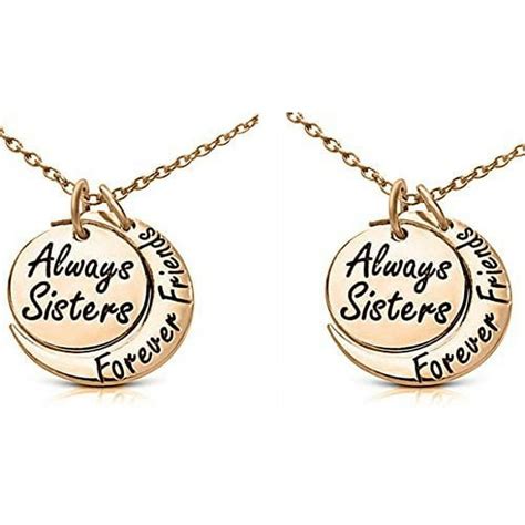 Set Of 2 Always Sisters Forever Friends Moon Pendant Necklaces