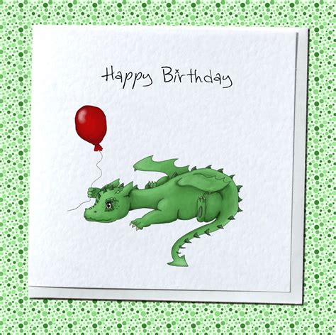 Cute Dragon Birthday Card Handmade Digital Art