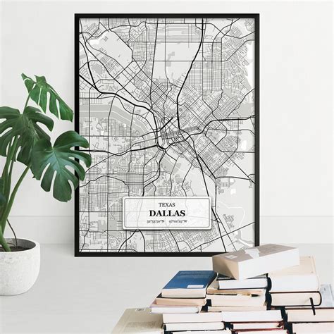 Dallas Street Map City Map Poster Dallas Map Poster Bw Etsy