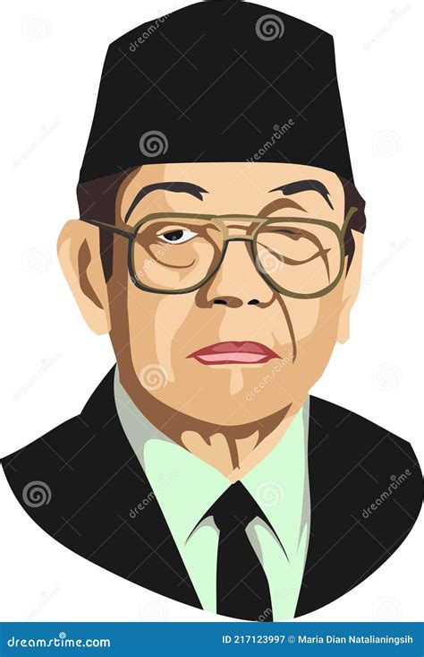 4th President Of Republic Indonesia Vector Illustration Sukarno Face