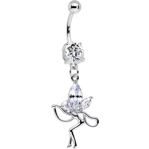 Clear CZ Meadow Fairy Dangle Belly Ring Dangle Belly Rings Belly