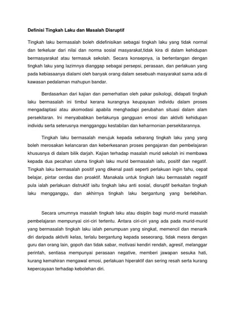 Iskemia miokardium yang reversibel dan sementara. Definisi Tingkah Laku Dan Masalah Disruptif
