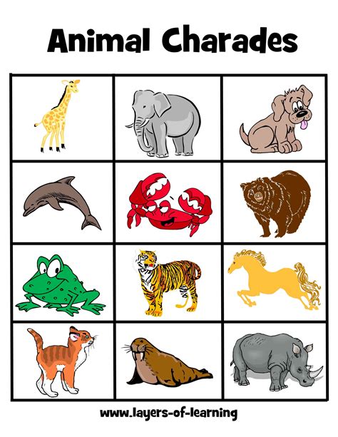 Printable Animal Charades Cards Layers Of Learning Charades