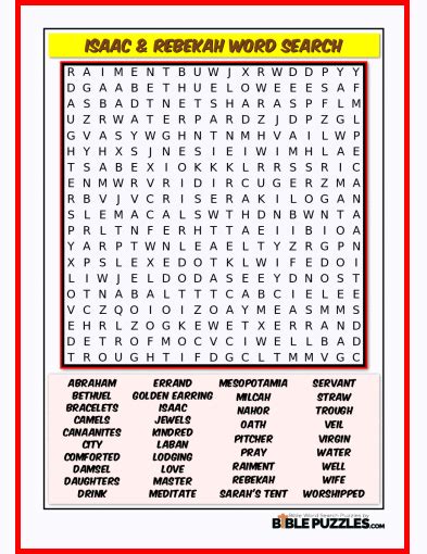 Isaac And Rebekah Word Search