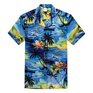 Nwt Aloha Shirt Cruise Tropical Luau Beach Hawaiian Party Blue Sunset