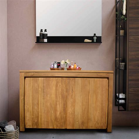 Recycled Teak Wood Valencia Bathroom Linen Cabinet With 2 Doors By Chic