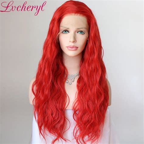 Lvcheryl Natural Wave Red Color 13x6 Lace Wigs Synthetic Lace Front Wig