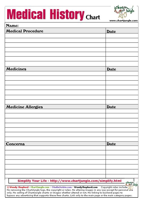 Medical History Chart Printable | Health history form ...