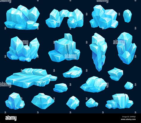 Cartoon Frozen Ice Crystals And Icicles Vector Snow Blocks And