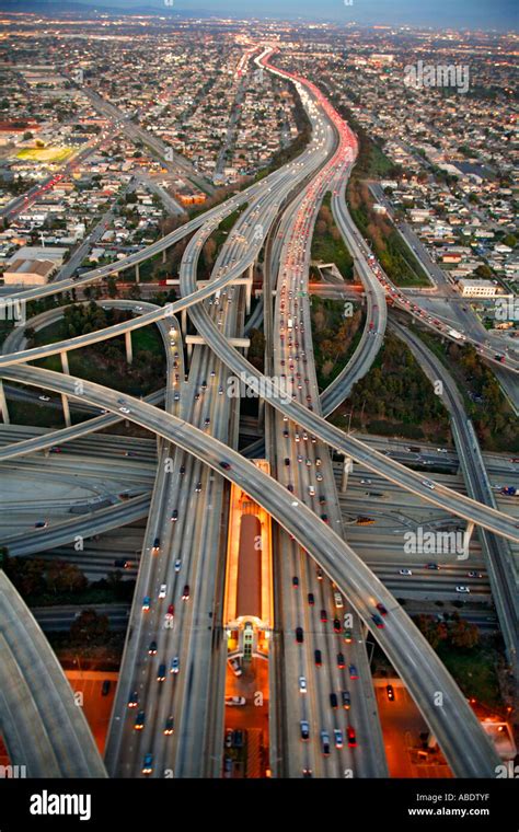 Aerial View Of The Interchange Between The Harbor Freeway 110 And The