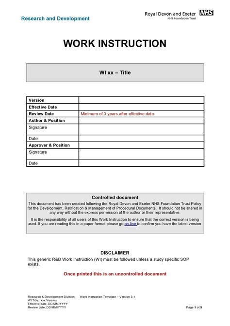 Work Instructions Template Excel