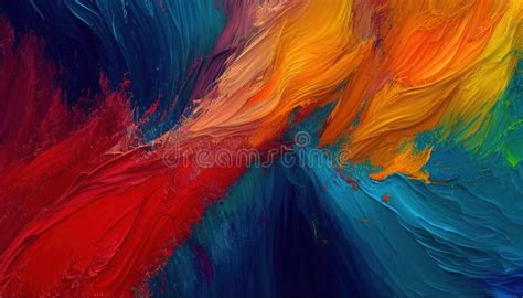 Colorful Abstract Paint Brush Strokes Oil On Canvas Rough Brushstrokes