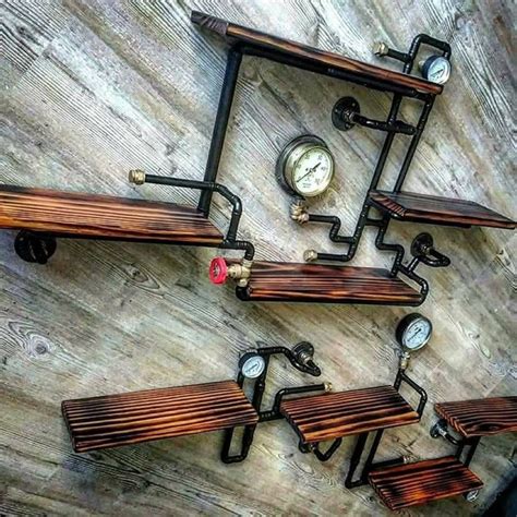 Retro Industrial Rustic Hardwood Shelves Steampunk Wall Art Etsy In