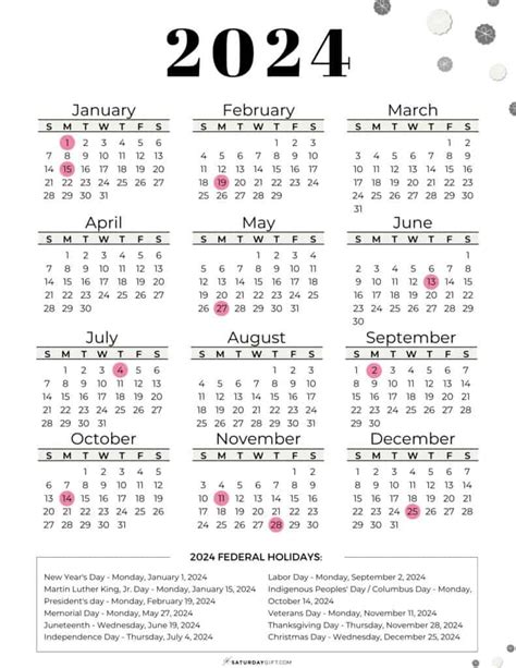 List Of Federal Holidays 2024 In The Us Saturdayt Printable