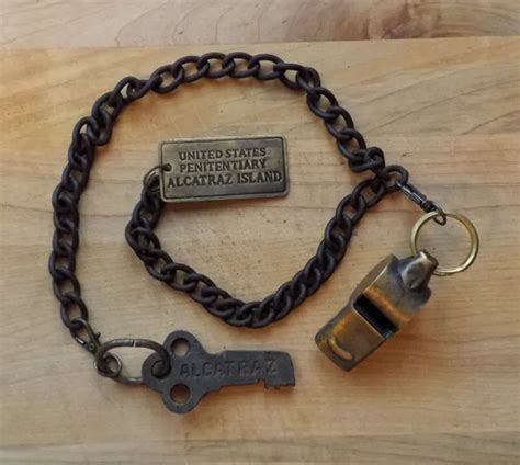 Alcatraz Prison Guard Iron Cell Key Tag And Solid Brass Whistle 1895