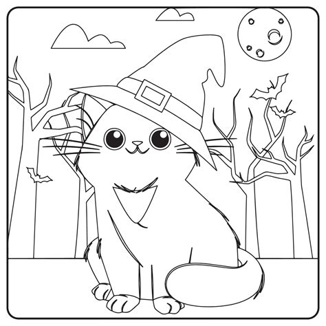 Halloween Cat Coloring Pages For Kids 8446180 Vector Art At Vecteezy