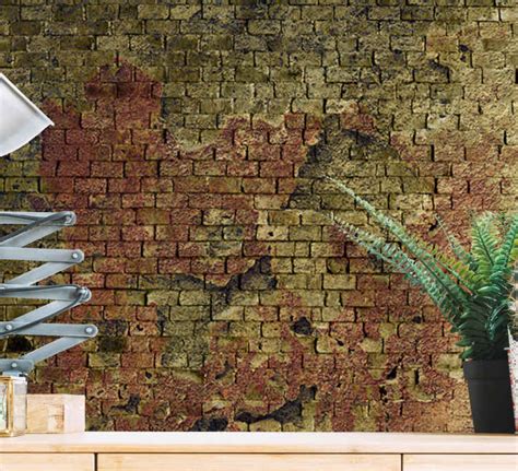 Old And Damaged Brick Wall Brick Mural Tenstickers