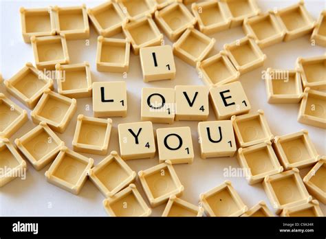 Scrabble Tiles Squares Spell Out I Love You White Background