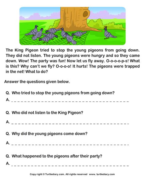 Your answers are highlighted below. Read Comprehension Hunter and Pigeons and Answer the ...