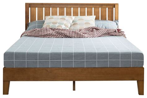 Full Size Solid Wood Platform Bed Frame With Headboard In Medium Brown