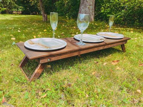 Boho Low Portable Picnic Table With Foldable Legs 40x11 Etsy