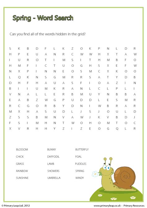 Spring Worksheet - Word Search
