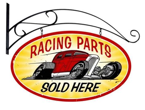 Retro Racing Parts Double Sided Oval Tin Sign With Wall Mount 24 X 24