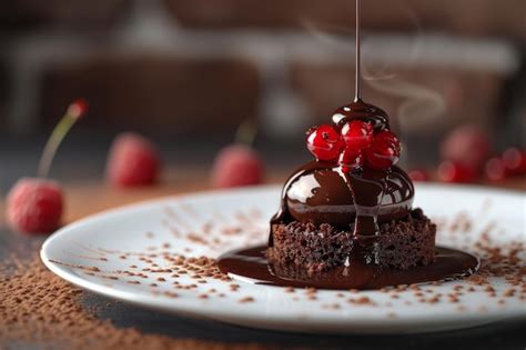 Premium Photo Decadent Chocolate Cake With Cherry Topping