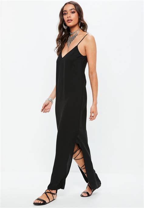 Black Plunge Strappy Maxi Dress Missguided
