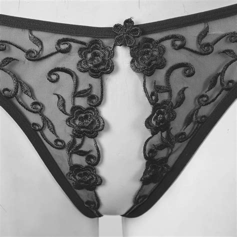msemis woman s embroidery floral mesh sheer hollow out thong sexy t back v string bikini briefs