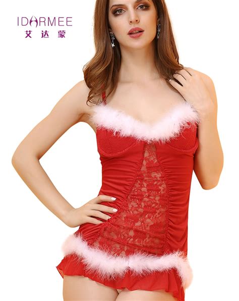 Idarmee Sexy Lingerie Women Christmas Cosplay Dress Red Lace Sexy