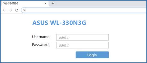 ASUS WL-330N3G - Default login IP, default username & password