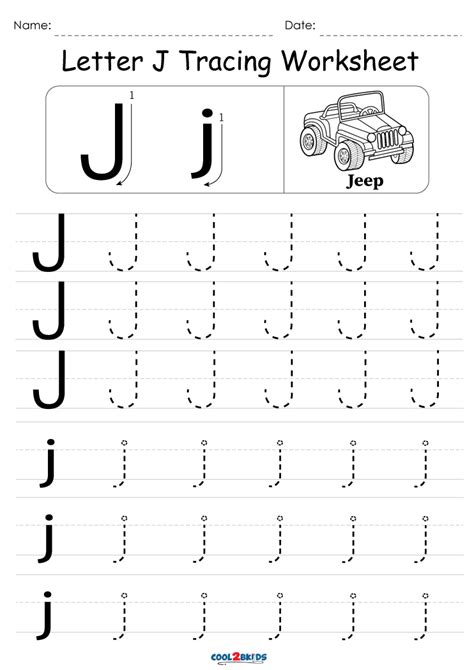 Letter j tracing worksheets