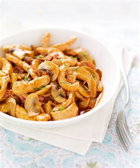 Recette émincé de dinde aux champignons aux lardons et à la crème