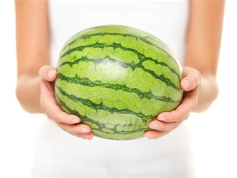 Watermelon Woman Showing Whole Watermelon Stock Image Image Of Diet